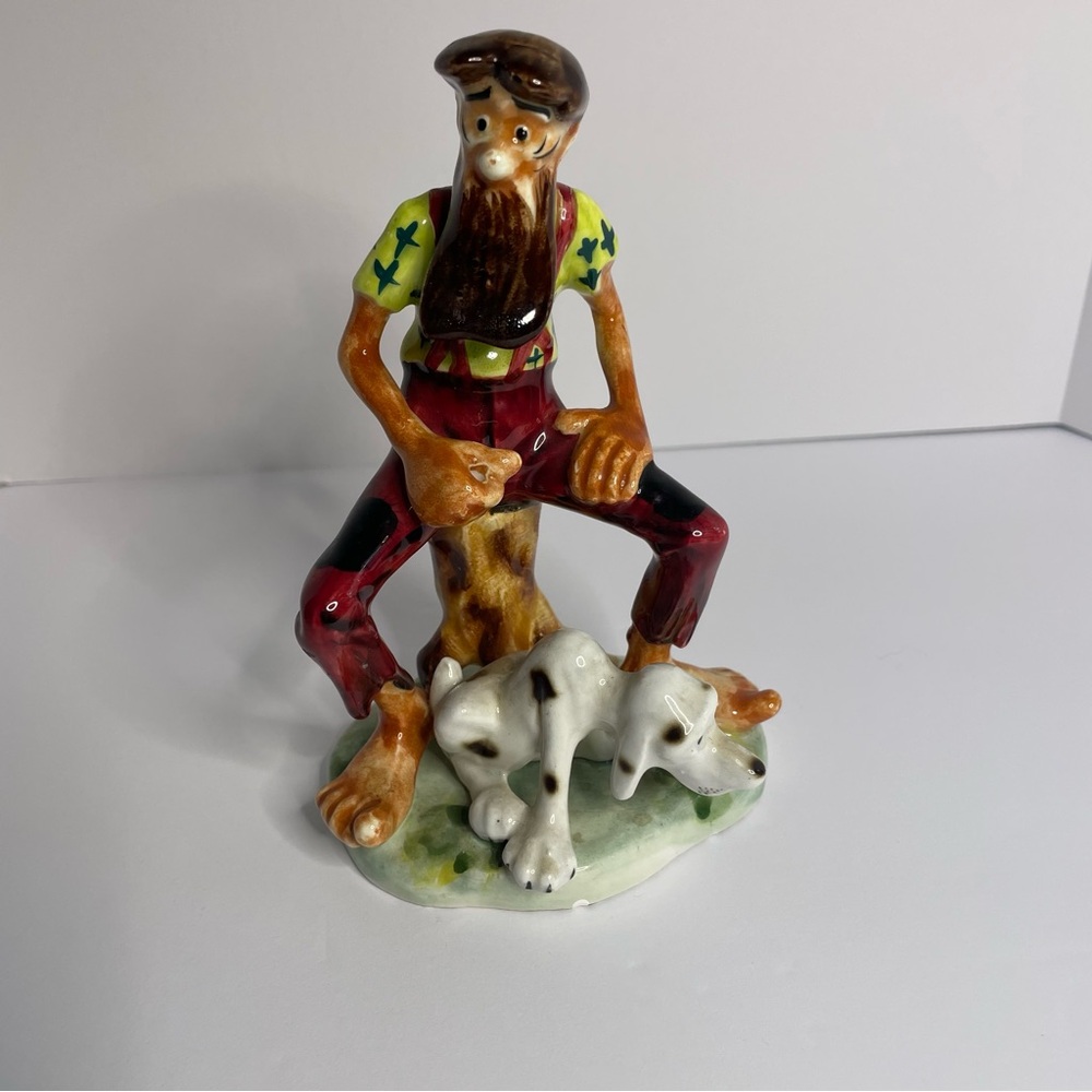 Colorful Ceramic bearded man fishing with dog